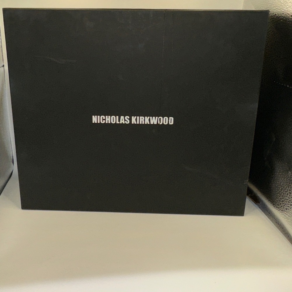 Nicholas Kirkwood NIB Maeva Pearl Black Suede Square Toe Sock Ankle Boot Size 41 - Picture 13 of 14